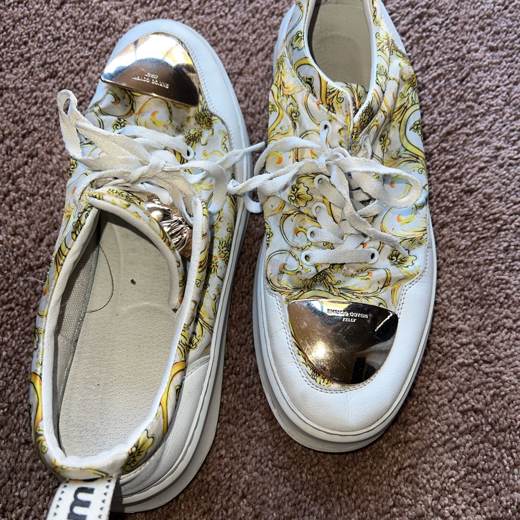 White And Gold Womens Sneakers Preowned White And Gold Womens Sneakers Preowned